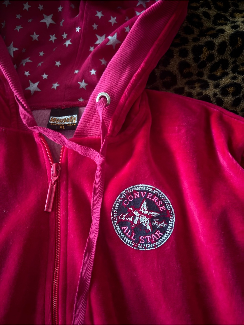 Converse Hot Pink Velour Zip Hoodie with Star-Lined Hood - Picture 2 of 3